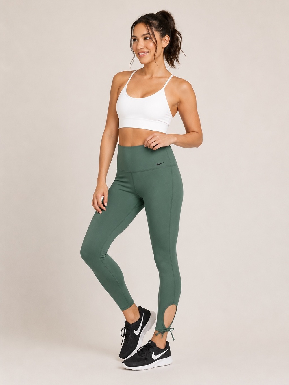💚 Nike Dri-FIT Ribbed Leggings • Ankle Tie Detail • XS